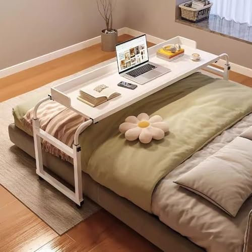 ZHFASDS Computertisch-Überbetttische Mit Rollen，Verstellbare Höhe Und Breite über Dem Bett Essenstablett Schreibtisch Rollender Medizinischer Tisch Rollender Medizinischer Tisch(Color:Weiß)