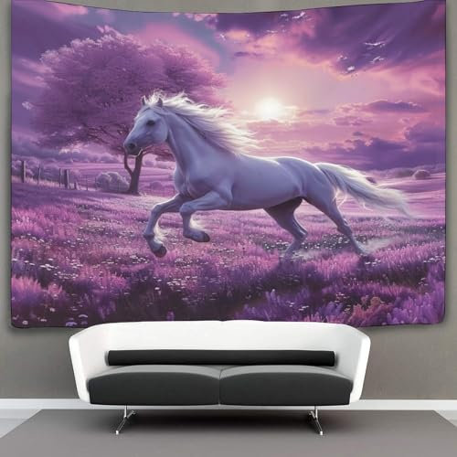 kaiyun Beautiful Pferd Wandteppich Purple Feld Wandteppiche 3D-Wandteppich Heimdekoration Für Raum 130cmx150cm