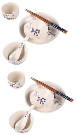 OUNONA 2 Sets 6 Teilig Geschirr Asiatische Teetassen Japanische Reisschalen Teller Vintage Geschirr Sets Porzellanteller Servierutensilien Servierschalen Japanische