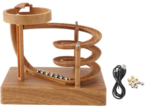 HWGING Arte Cinético Máquina de Movimiento Perpetuo Adorno Escritorio Bola Rodante sin Parar Juguete Ciencia Física Gadget Decoración de Escritorio (Grano de Madera)
