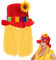 Hut Clara, Sonnenblume Hut mit Glitzer-Pailletten, Clownhut mir Haaren, Rot Stoffhut Zirkus Clow, Blumenhut Komiker Spaßvogel, Partyhut Kopfschmuck für Halloween Karneval Fasching Mottoparty