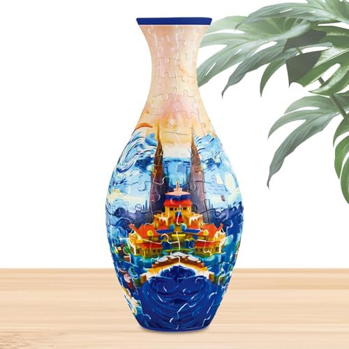 Voihamy Vase | Puzzle Blumenvase Für Erwachsene Und Kinder | Einzigartiger Puzzle Blumentopf Mit Abnehmbarem Becher | 160 Gebogener Puzzle Übertopf Für Die Dekoration Von Blumenarrangements