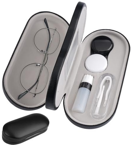 2 in 1 Design a Doppio Uso Custodia per Occhiali, Portatile Porta Occhiali da Vista con Specchio Integrato, Pinzetta, Custodia Occhiali per Lenti a Contatto, Custodia per Occhiali Doppia da Viaggio