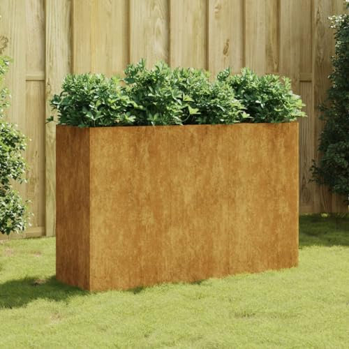 Hochbeet 120x40x80 cm aus Cortenstahl in Rostoptik, Pflanzkübel ohne Boden für Garten Terrasse Balkon, rechteckiges Metall-Pflanzbeet für Gemüse Blumen Kräuter