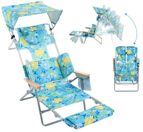 Outdoor-Sonnenschutz, Rucksack, Strandkorb mit Gesichtsloch, Liegestuhl mit Fußstütze, 5 Positionen, faltbarer Campingstuhl mit Handtuchstange, Tasse und Telefonhalter für Sandpool, Rasen (Gelb/Grün)