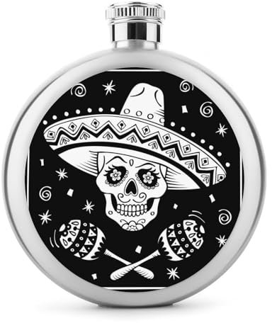 Edelstahl Flachmann Mexikanischer Totenkopf Whiskeyflasche Schnapsflasche Hip Flask Für Whiskey Rum Wodka 9x9cm