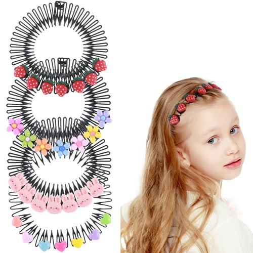 MBAIYO Lot de 4 bandeaux à cheveux avec peigne à dents - En plastique rigide antidérapant - En forme de zigzag - Élastiques - En forme de cercle - Pour filles, femmes et enfants