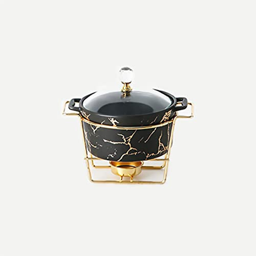 MYUYEE Chafing Dish-Buffet-Set aus Keramik rund Mini-Speisenwärmer mit Marmor-Finish mit Brennstoffhalter und Glasdeckel Chafing Dish-Set für Buffets Hochzeiten,