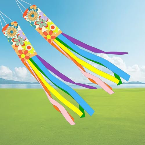 KASESSS 2 Pieces Flower Windsock, Wind Sock Colorful Hanging, Wind Socks for Flag Pole for Home Outdoor Yard Garden Balcony Porch Patio Tent Caravan Party Festival Celebration Decor