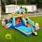 Castillo Hinchable Multifuncional con Tobogán de Agua, Tobogán Acuático, Trampolín, Soporte de Baloncesto y Pistola de Agua, Dos Áreas de Piscina, un Tobogán Grande y Pequeño para Que los Niños (c)