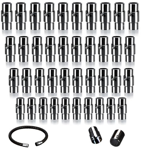 MOAMUN 40PCS Magnetic Bracelet Clasps and Closures, Cord End Caps Magnetic Necklace Clasps, Leather Rope Bracelet Clasp Jewellery Clasp for Bracelets Anklet Jewellery Making DIY (Black, 3+4+5+6MM)