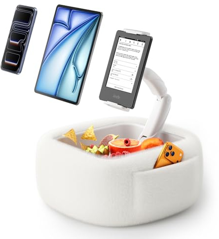 LULULOOK Tablet Pillow Stand for Bed, kindle Pillow Stand for Reading, Adjustable Arm phone & ipad holder for bed for 4.7-14.8 Kindle Holder/Tablet/ipad/Phone, Cloud White