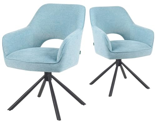 DUBI Möbel Esszimmerstühle 2er Set 360° drehbar mit Taschenfederkern, hoher Sitzkomfort, bis 150 kg belastbar, Stoff Hellblau, Robustes Metall-Kreuzgestell, modernes Design, Modell Mika-Ben