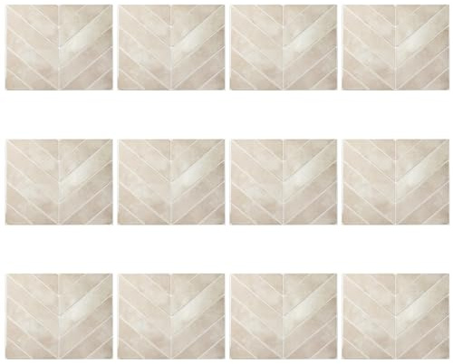 mophrati 12 Stück 3D Fliesenaufkleber für die Küche, einfache Installation für frische Wand, selbstklebende Fliesen, PVC, Fischgrätenmuster, SCQ1758 (22.9 x 29 cm), 12 Stück
