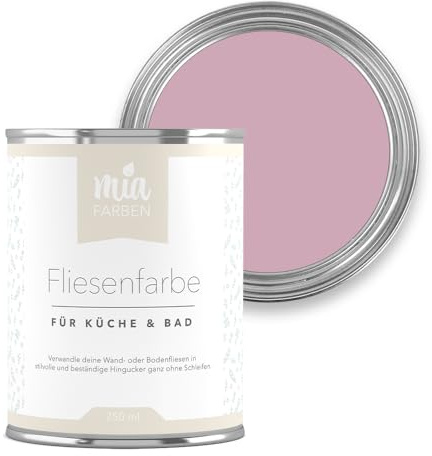 miafarben Fliesenfarbe ohne Schleifen matt 750ml (Mias Pfingstrose) | Fliesenlack für Wand und Boden in Bad und Küche, hochdeckend, wischfest, strapazierfähig, wasserbasiert