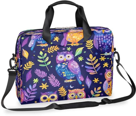 Mexpekil Laptoptasche mit bunten Eulen-Blättern, 13-16 Zoll (33-40,6 cm), Kuriertasche, Aktentasche für Damen und Herren