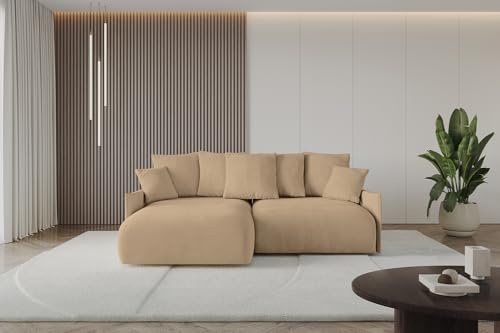 ALTDECOR Ecksofa mit Schlaffunktion und Bettkasten Corner Sofa Eckcouch Couch L-Form angeordnet Schlafcouch Ausziehbar Wohnlandschaft ONESK-L 216x177x42 Beige