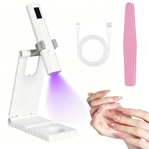 UV Lampe für Gelnägel, Mini UV LED Nagellampe mit Ständer Wiederaufladbar – Kleine Tragbare Nagellack Trockner Lampe für Gel-Nagellack & Nail Tips – 2 Timer-Modi (20S/60S) – Nageltrockner Gerät (Weiß)