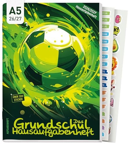 Häfft® Hausaufgabenheft Grundschule 2026 2027 A5 mit Datum Fußball | mit Pädagogen entwickeltes Grundschul-Hausaufgabenheft inkl. Lerntipps, Sticker, Mitteilungsfelder & mehr