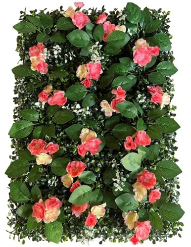 Brxmpn Artificial Grass Wall Panel with Trifurcation Leaf Flower Arrangements Decor Greenery Hedge Screen for Deck Patio Fence Garden Backdrop