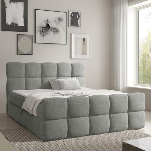 Home Collective Boxspringbett Polsterbett Doppelbett Bubble Bett mit Stauraum viele Größen und Farben | Topper inklusive | modernes Design Schlafzimmer Jugendzimmer Möbel | Grau 180x200 cm
