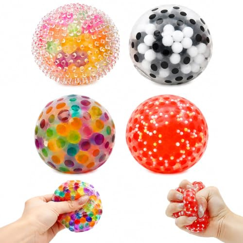 4 Stück Squishy Bälle, Stressball Squishy Groß, Knautschball Stressball | Antistressball Kinder Set, Stressball mit Wasserperlen, Squeeze Toy, Anti stress Bälle,Fidget Ball für Erwachsene Kinder