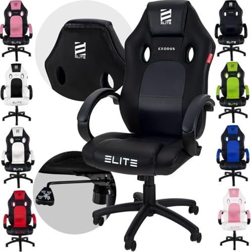 ELITE Gaming Stuhl MG100 Exodus | Ergonomischer Bürostuhl - Schreibtischstuhl - Chefsessel - Sessel - Racing Gaming Stuhl - Gamingstuhl - Drehstuhl - Chair - Kunstleder Sportsitz (Schwarz)