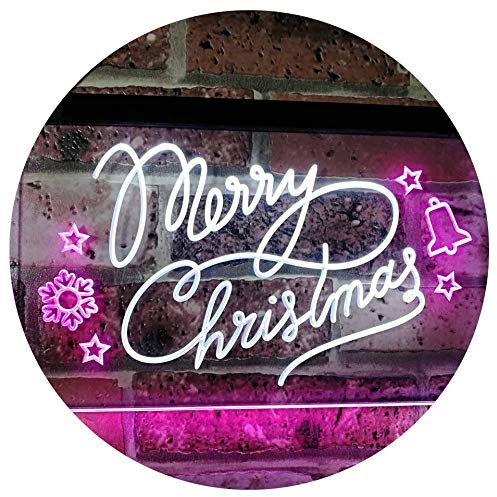 ADVPRO Merry Christmas Tree Star Bell Display Home Décor Dual Color LED Barlicht Neonlicht Lichtwerbung Neon Sign Weiß & Violett 300 x 210mm st6s32-j2038-wp