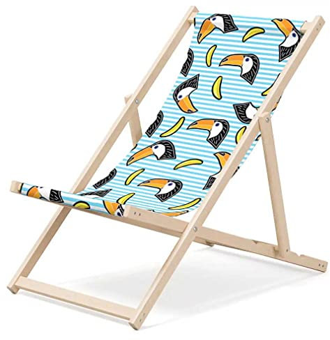 Outentin® Liegestuhl Premium aus Holz, Klappbar für Garten und Balkon, Sonnenliege für Erwachsene, Strandstuhl mit modernem Design, Liegestuhl Relaxliege, bis 130 kg Motiv Papagei