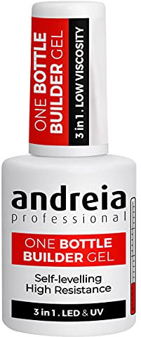 Andreia Professional Gel Builder Nail Construction - Triphasic 3 in 1 Low Viscosity - LED & UV Builder Gel in a Bottle - Nail Extension - Self Levelling High Resistance - Colour Soft White 14ml
