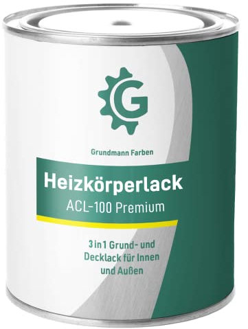 GRUNDMANN Heizkörperlack - 3 Kg - Heizungslack, Heizungsfarbe, Heizkörperfarbe, Acryllack - ACL 100 - RAL 9010 Reinweiss (Warmes Weiss)