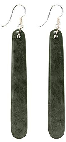 81stgeneration Ohrringe Maori Roimata Lang Handgeschnitzter Grünstein 925 Sterlingsilber für Damen