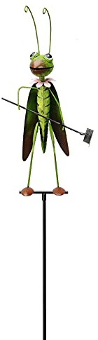 Posiwio dekorativer witziger Gartenstecker Grashüpfer mit Schaufel Metall bemalt 2 Modelle zur Auswahl (Metall grün-schwarz, Schaufel unten)