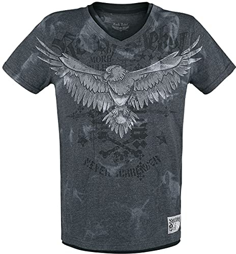 Rock Rebel by EMP Herren Graues T-Shirt mit V-Ausschnitt und Print 3XL