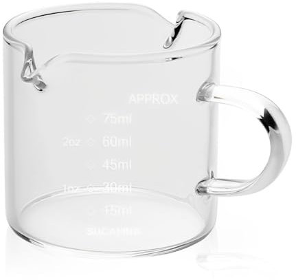 LATRAT Taza medidora de onzas con escala de cocina, jarra de leche de cristal, jarra de leche con báscula, jarra de café, espresso, herramienta para hornear, 100 ml