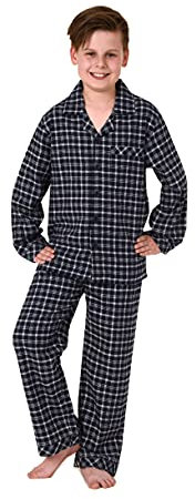 Pyjama à manches longues en flanelle pour garçon - Aspect à carreaux avec boutonnière - 222 501 15 851, gris, 14 ans
