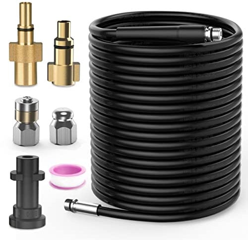 OHAYORI 15M Pressure Washer Drain Pipe Hose Cleaning Kit with Jet Nozzle and Rotating Jet Nozzle Compatible with Karcher K Serie K2 K3 K4 K5 K6 K7, Sewer Jetter Hose with Adapter for LAVOR & Bosch AQT