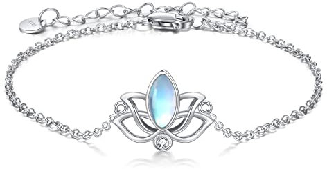 YFN Mondstein Lotus Fußkettchen für Frauen Sterling Silber Lotus Blume Einstellbare Fußkettchen Yoga Schmuck Geschenke für Frauen Mädchen (Lotus)
