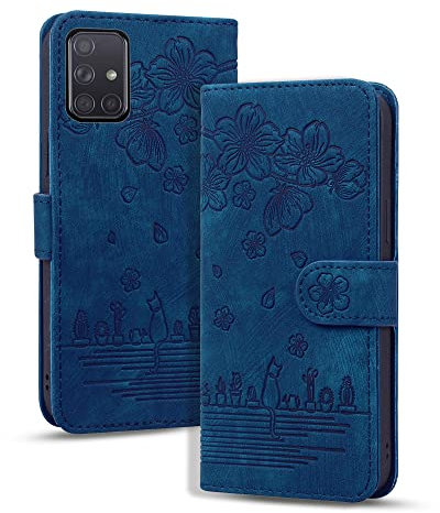 Rosbtib Funda para Samsung Galaxy A51 4G, Flip Cover PU Cuero Magnética Función de Soporte Cover Billetera Carcasa Libro Cover Galaxy A51 - Gatito Azul