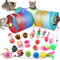AoiSouk 21 PCs Cat Indoor Interactive Toys Kitten Toys Including Three-Hole Tunnel Teaser Wand Golf with Feather Balls and mice