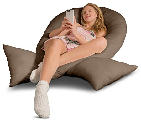 Traumreiter Visco XXL Seitenschläferkissen mit Bezug Baumwolle Braun - Hybrid Kissen + 2cm Memory Foam - U förmiges Schwangerschaftskissen Gel Body Pillow - Lagerungskissen Ergonomie Zertifiziert