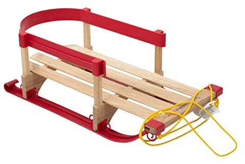 Superio Children Wooden Sled, Snow Sled for Toddlers, Kids Sleigh with Pull Ropes, Baby Sled, Red (Wooden Sled)