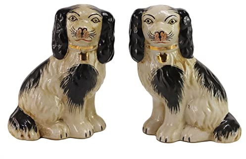 SYNWISH Handbemaltes schwarzes Porzellan, Hundepaar, kleine Figuren, Heimdekoration