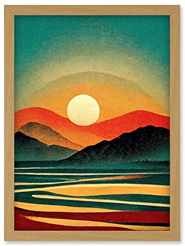 Doppelganger33 LTD Retro California Sunset Colour Blocking Mid Century Boho Print Artwork Framed Wall Art Print A4