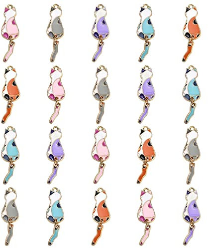 Airssory 35 Stück 5 Farben Emaille Golden Cartoon Katze Schatten Kleiner Charm Schwanz Wag Wackelkatze Charms für Schmuckherstellung