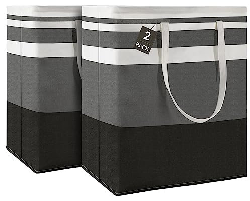 Maxsilan 120L 2-Pack Freestanding Laundry Basket with Extended Handle, Collapsible Large Cotton Clothes Hamper Storage Basket, Gradient Grey