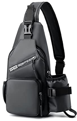 FANDARE Brusttasche Herren Sling Bag Umhängetaschen mit Flaschenhalter Schultertasche Bauchtasche Crossover Rucksack Daypacks für Männer Outdoor Reisen Camping Wanderrucksäcke Crossbody Pack Grau
