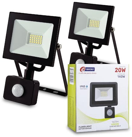 E-QUICKLY faretti LED da esterno - 20W, faro crepuscolare da esterno 220v da 1600 lumen, faretto led da esterno luce naturale 4000K, faro LED grado di impermeabilità IP65, faretti da giardino, 2 PZ