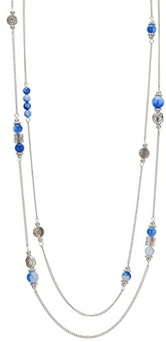 Bulinlin Damen Lange Perlen Kette Statement Halskette mit Silber Anhänger Modeschmuck Kette Geschenk für Frauen(Sapphire blue)