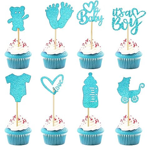 CHEERYMAGIC Baby Shower Cupcake Toppers, Baby Shower Decorations, Blue Sweets Oh Baby Cake Topper Sweet Baby Boys Cupcake Toppers with Heart It's a Boy Gender Reveal Decorations A9YEHYCP (Boy)